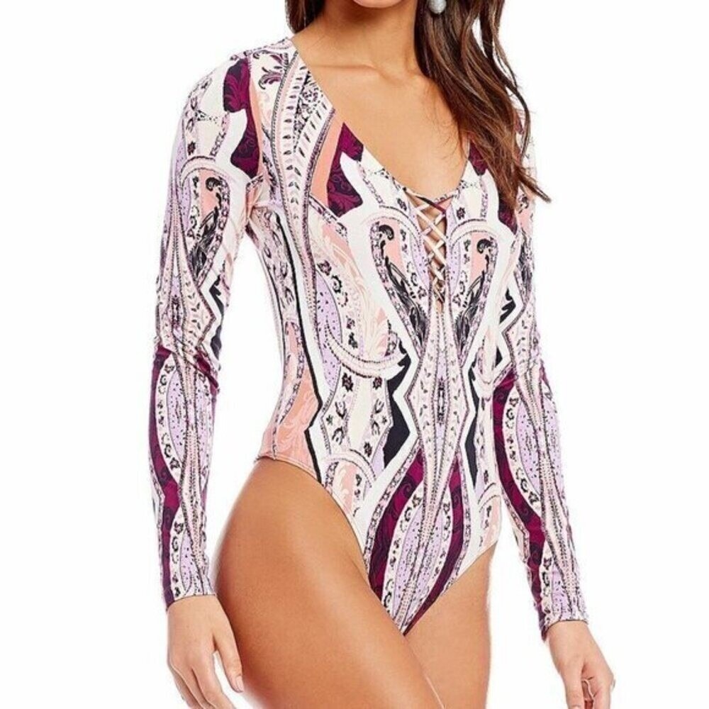 Free People Paisley Bodysuit Womens Size Small Hippie Boho Artsy Indie Festival